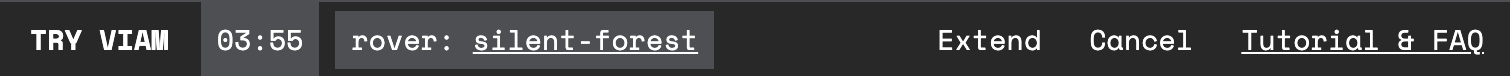 Navigation bar with the Viam Rover time remaining indicator.